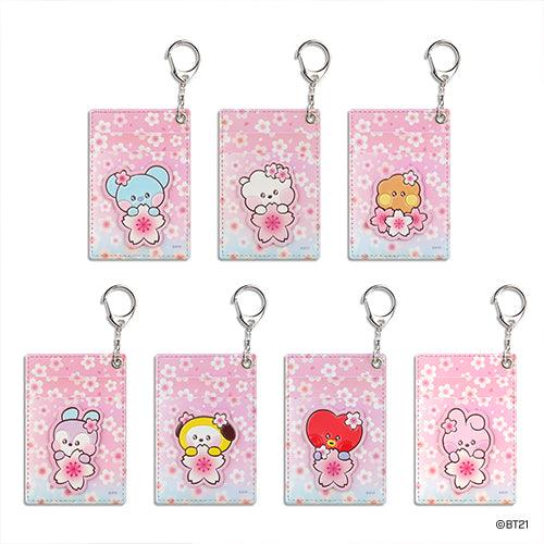 BT21 LEATHER PATCH CARD HOLDER CHERRY BLOSSOM - Shopping Around the World with Goodsnjoy