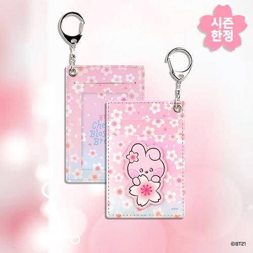 BT21 LEATHER PATCH CARD HOLDER CHERRY BLOSSOM - Shopping Around the World with Goodsnjoy