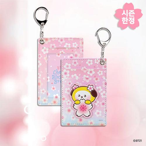 BT21 LEATHER PATCH CARD HOLDER CHERRY BLOSSOM - Shopping Around the World with Goodsnjoy