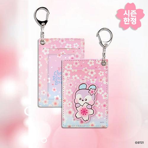 BT21 LEATHER PATCH CARD HOLDER CHERRY BLOSSOM - Shopping Around the World with Goodsnjoy