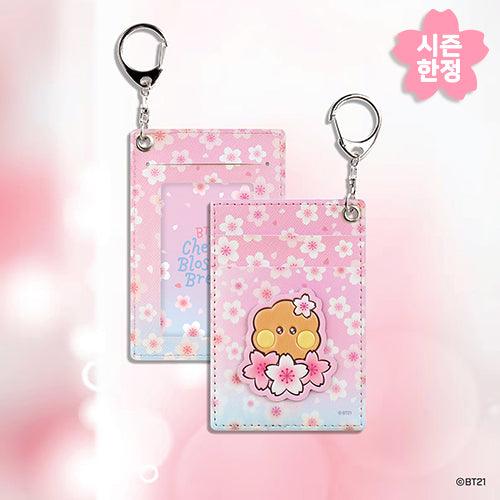 BT21 LEATHER PATCH CARD HOLDER CHERRY BLOSSOM - Shopping Around the World with Goodsnjoy