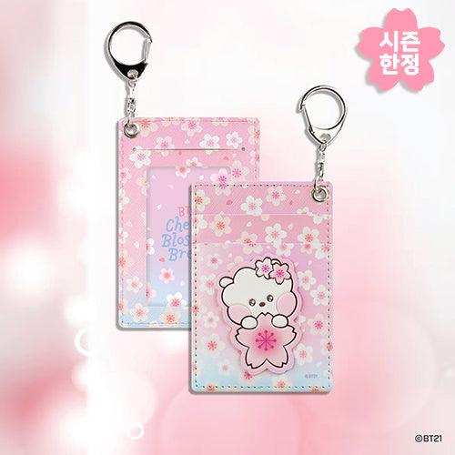 BT21 LEATHER PATCH CARD HOLDER CHERRY BLOSSOM - Shopping Around the World with Goodsnjoy