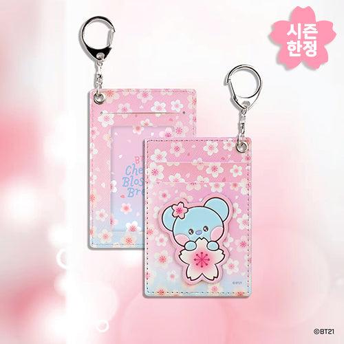 BT21 LEATHER PATCH CARD HOLDER CHERRY BLOSSOM - Shopping Around the World with Goodsnjoy
