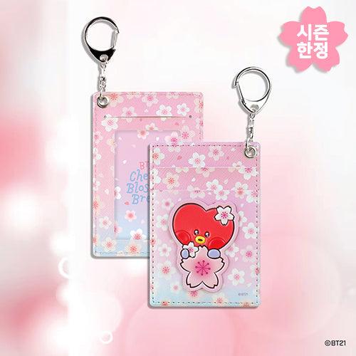 BT21 LEATHER PATCH CARD HOLDER CHERRY BLOSSOM - Shopping Around the World with Goodsnjoy