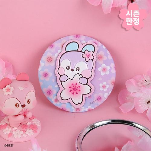 BT21 LEATHER PATCH MIRROR CHERRY BLOSSOM - Shopping Around the World with Goodsnjoy