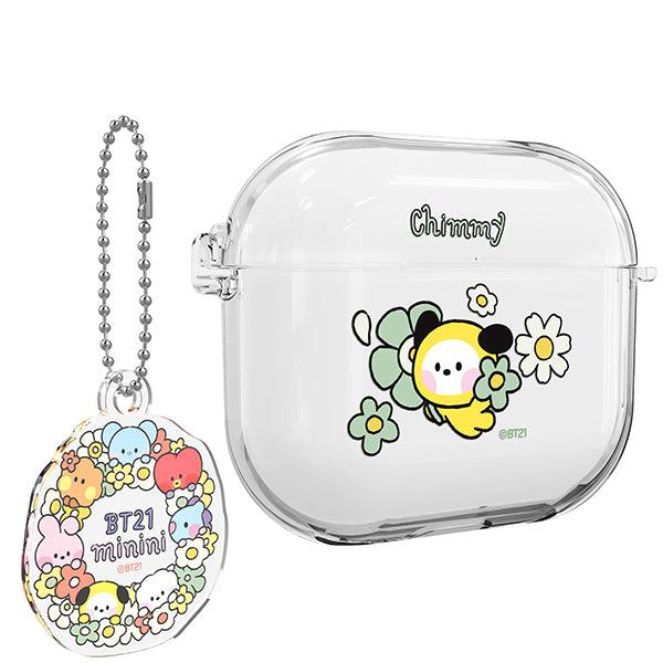 BT21 Minini Happy Flower Airpods 3 Key Ring Set Transparent Slim Case - Shopping Around the World with Goodsnjoy