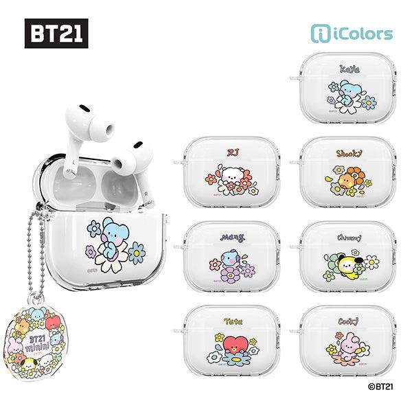 BT21 Minini Happy Flower AirPods Pro 2 Key Ring Set Transparent Slim Case - Shopping Around the World with Goodsnjoy