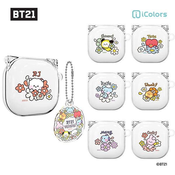 BT21 Minini Happy Flower Galaxy Buds 2 Pro Buds 2 Buds Pro Buds Live  Compatible Key ring Set Transparent Slim Case